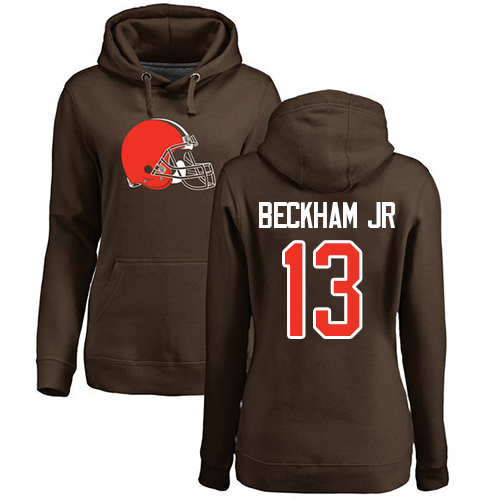 Cleveland Browns Odell Beckham Jr Women Brown Jersey #13 NFL Football Name and Number Logo Pullover Hoodie Sweatshirt->women nfl jersey->Women Jersey